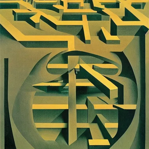 Image similar to the maze from the shining, surrealist painting by Rene Magritte