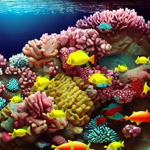 Underwater coral reef festooned with sparkling decorations for New