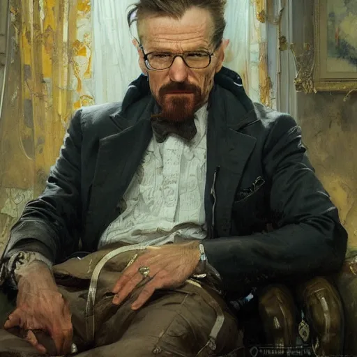 Image similar to highly detailed portrait of a wealthy walter white, art by donato giancola, eugene delacroix, ruan jia, carl larsson, peter mohrbacher. trending on artstation, intricate details, energetic composition, fantasy, concept art, illustration, elegant art, global illuminaition