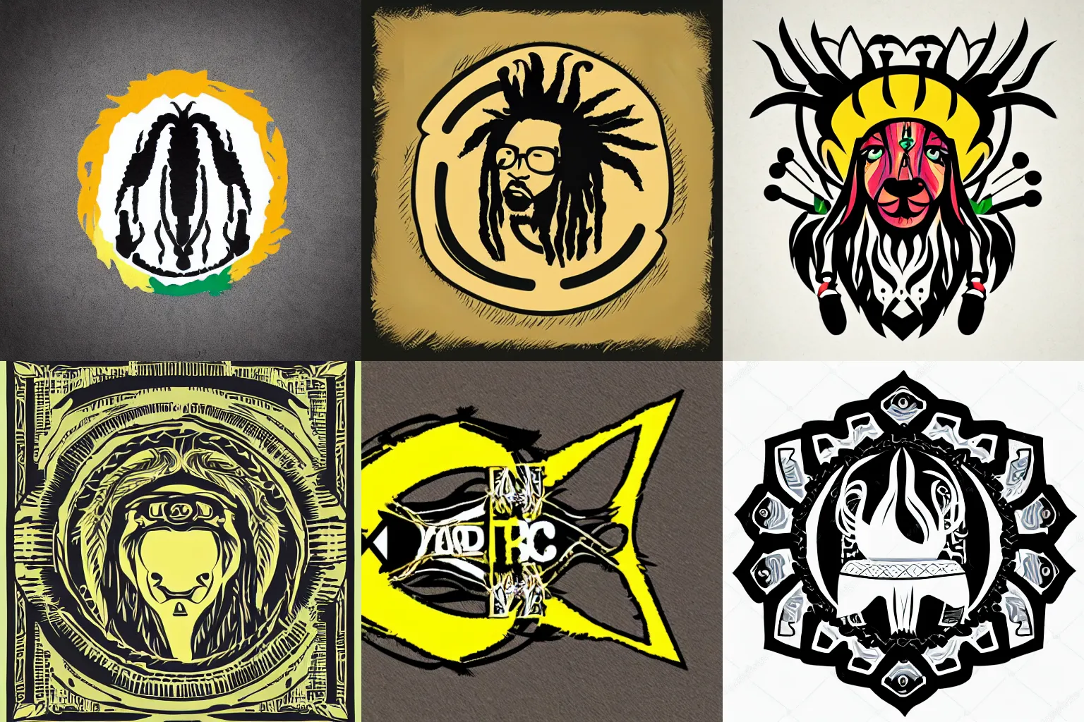 Prompt: logo in abstract style, lama with dreadlocks, roots, rasta