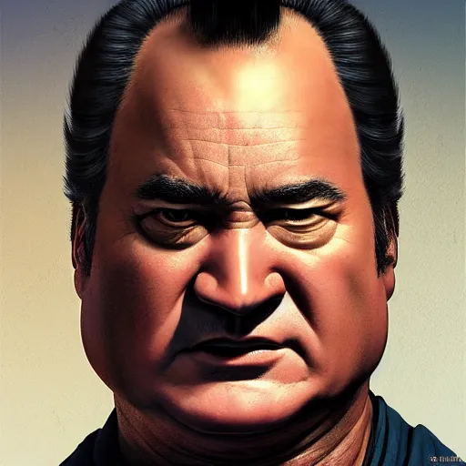 Prompt: UHD hyperrealism photo of Jim Belushi as a samurai warrior, by Antonio Caparo and Todd McFarlane and Greg Rutkowski, UHD, photorealistic correct face, realistic