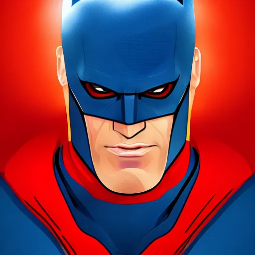 Image similar to Batman as Superman, digital portrait, artstation, cgsociety, 4k, high detail