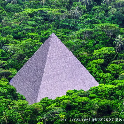 Image similar to a giant pyramid in a tropical jungle. overcast sky, grainy.