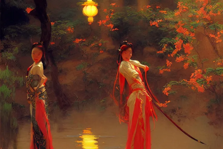 Prompt: wuxia, spring, neon light, painting by gaston bussiere, craig mullins, j. c. leyendecker