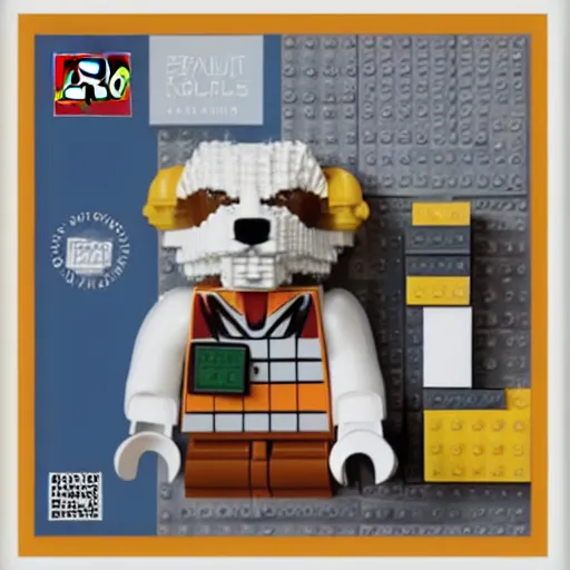 Image similar to product box of anthropomorphic furry Lego set, product advertisement photos, white background