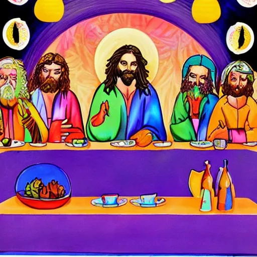 Prompt: the last supper painted by lisa frank