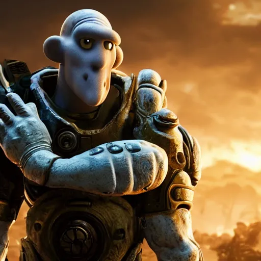 Image similar to squidward squidward in gears of war, splash art, movie still, detailed face, photorealistic facial features, cinematic lighting, dramatic, octane render, long lens, shallow depth of field, bokeh, anamorphic lens flare, 8 k, hyper detailed, 3 5 mm film grain
