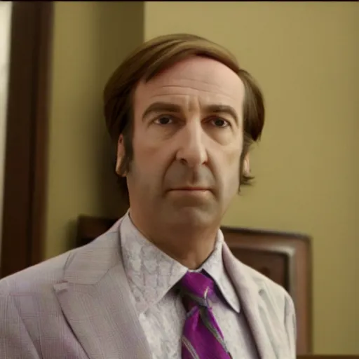 Image similar to Still frame from of Saul Goodman in a Wes Anderson movie, pastel colors