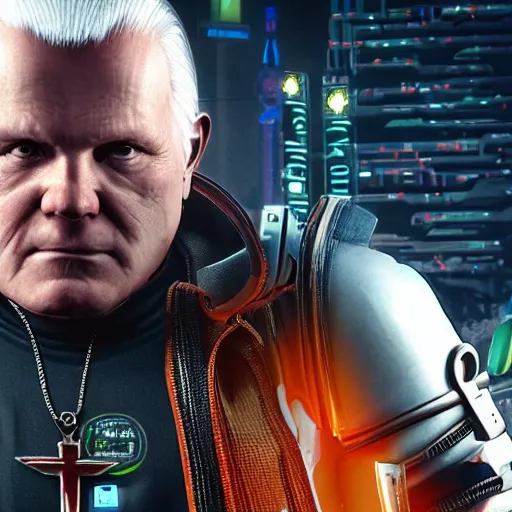 Image similar to john paul ii in cyberpunk 2 0 7 7, official art