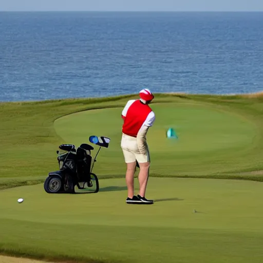 Image similar to donald trump playing golf at sea