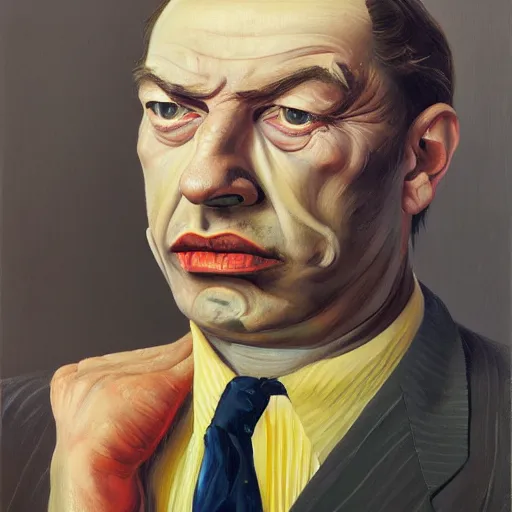 Prompt: Oil painting Portrait of a man in a business suit by Lucian Freud, Abstract brush strokes, Masterpiece, Edward Hopper and James Gilleard, Zdzislaw Beksinski, Mark Ryden, Wolfgang Lettl highly detailed, hints of Yayoi Kasuma