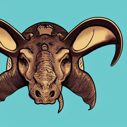 Prompt: triceratops fossil head, family crest, style of kilian eng, light, simple, illustration, tattoo,