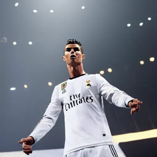 Image similar to Cristiano Ronaldo white as a rock band member performing live, Stage Photography