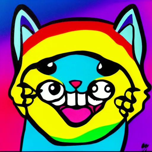 Image similar to rainbow excited smiling kitten. pop art