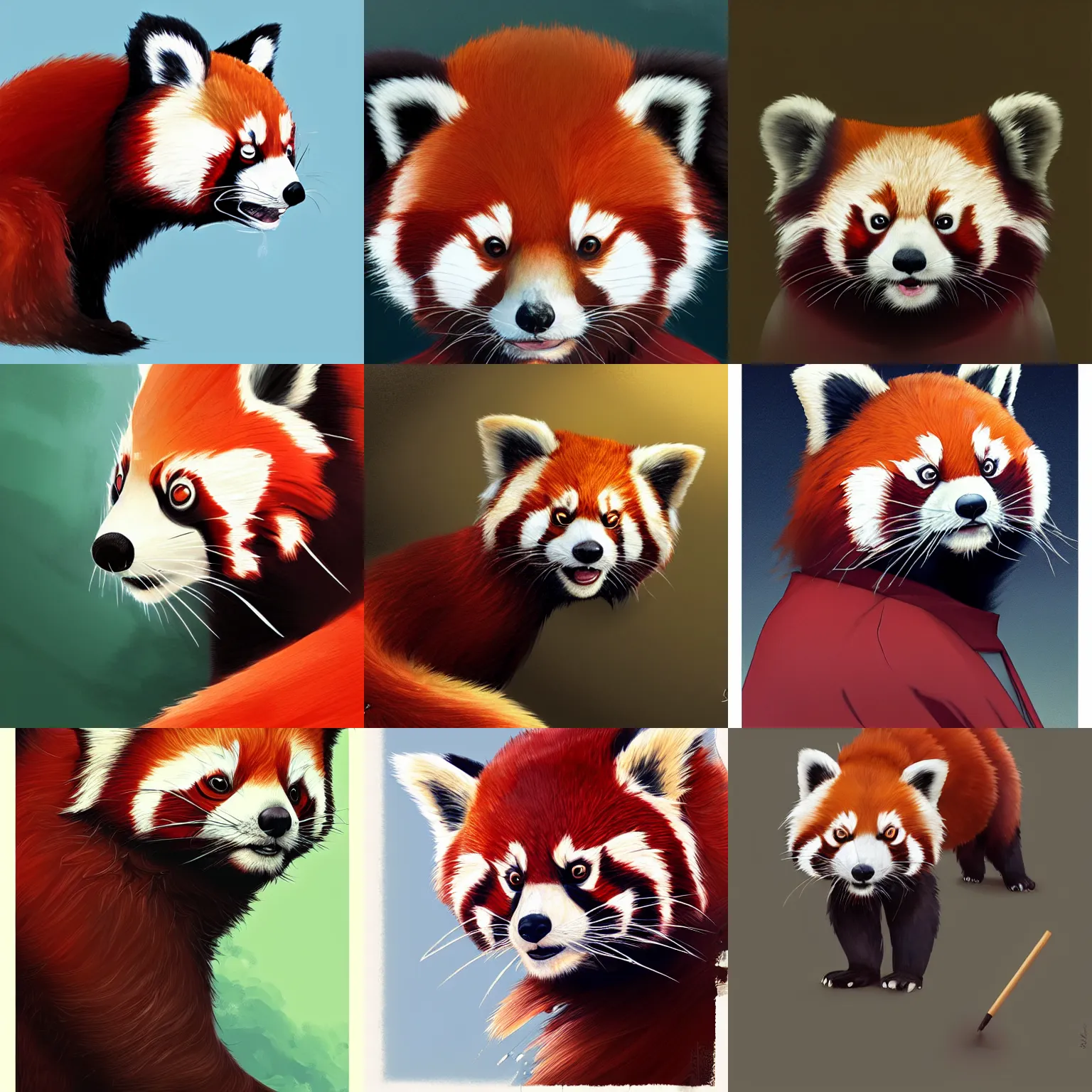 Prompt: character concept portrait, red panda, digital painting, concept art, smooth, sharp focus, illustration by studio ghibli