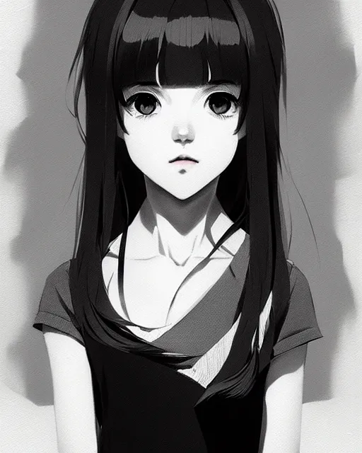 Image similar to portrait of cute girl by ilya kuvshinov, illustration concept art, anime, manga, pencil sketch, black and white trending pixiv fanbox by wlop and greg rutkowski and makoto shinkai and studio ghibli