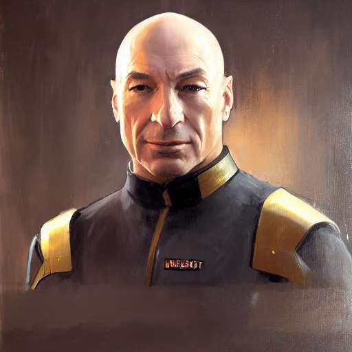 Prompt: greg manchess portrait painting of partially armored jean luc picard as overwatch character, medium shot, asymmetrical, profile picture, organic painting, sunny day, matte painting, bold shapes, hard edges, street art, trending on artstation, by huang guangjian, gil elvgren, ruan jia, greg rutkowski, gaston bussiere