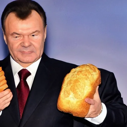 Image similar to Viktor Yanukovych and the golden loaf of bread