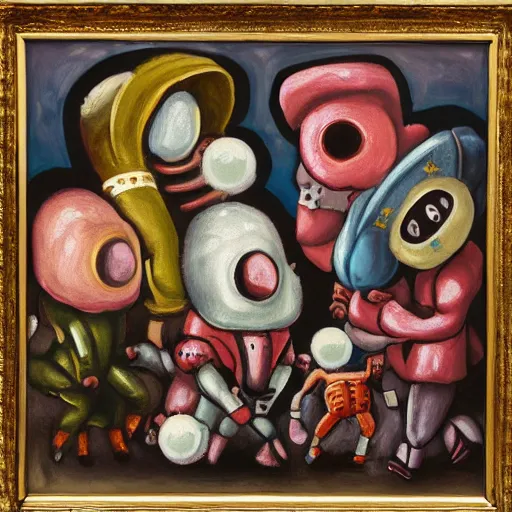 Image similar to A bubblegum adventurecore oil painting by El Greco featuring Bearbots