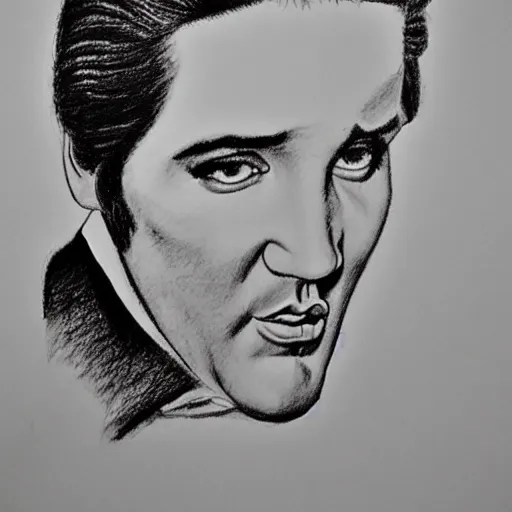 Image similar to a pencil sketch of Elvis drawn by Robert Crumb