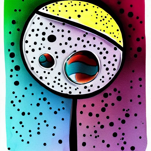 Image similar to sad ball with ink colorful drops around it, high quality, cartoony,