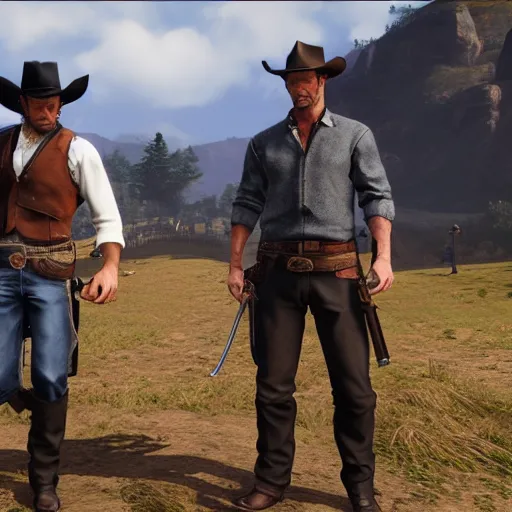 Image similar to arthur morgan dueling clint eastwood gunkata