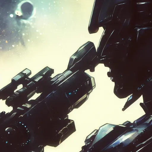 Image similar to photorealistic, bokeh, beautiful detail, stars in the sky, cybernetic, sci-fi space game art, jeon Jungkook holding a gun. alien planet art by Akihito Yoshitomi AND Yoji Shinkawa AND Greg Rutkowski, Mark Arian trending on artstation