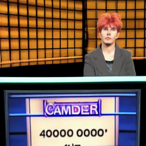 Image similar to calico cat is a contestant on the game show jeopardy and is ashamed of its low score