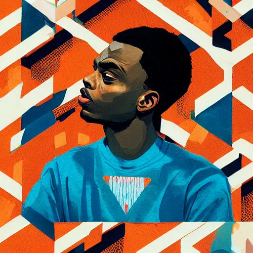 Prompt: Painting of Vince Staples by Sachin Teng :4 Blue, asymmetrical, Matte Painting , geometric shapes, hard edges, energetic, graffiti, street art:2 Masterpiece, high detail, by Sachin Teng:4