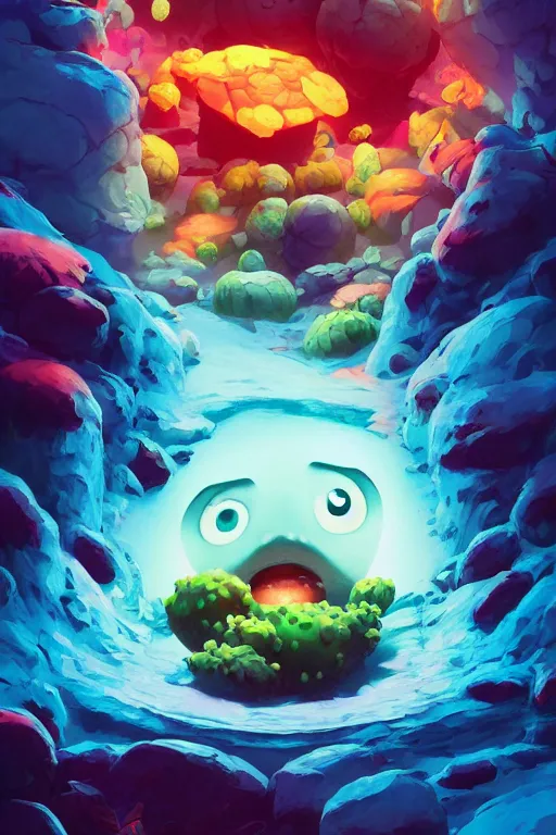 Image similar to smurf ghost creature animal sushi cristal very big eye roots cactus elemental flush of force nature micro world fluo fishscale, behance hd by jesper ejsing, by rhads, makoto shinkai and lois van baarle, ilya kuvshinov, rossdraws radiating a glowing aura global illumination ray tracing hdr