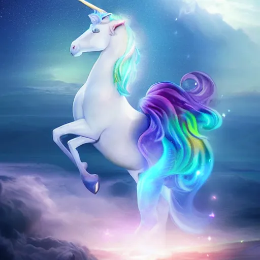 Prompt: a portrait of beautiful unicorn with his whole body covered by a 1 0 meter long translucent iridiscent veil, floating dramatically with the wind, beautiful cosmic light, expensive unreal engine 5 digital art for a movie poster