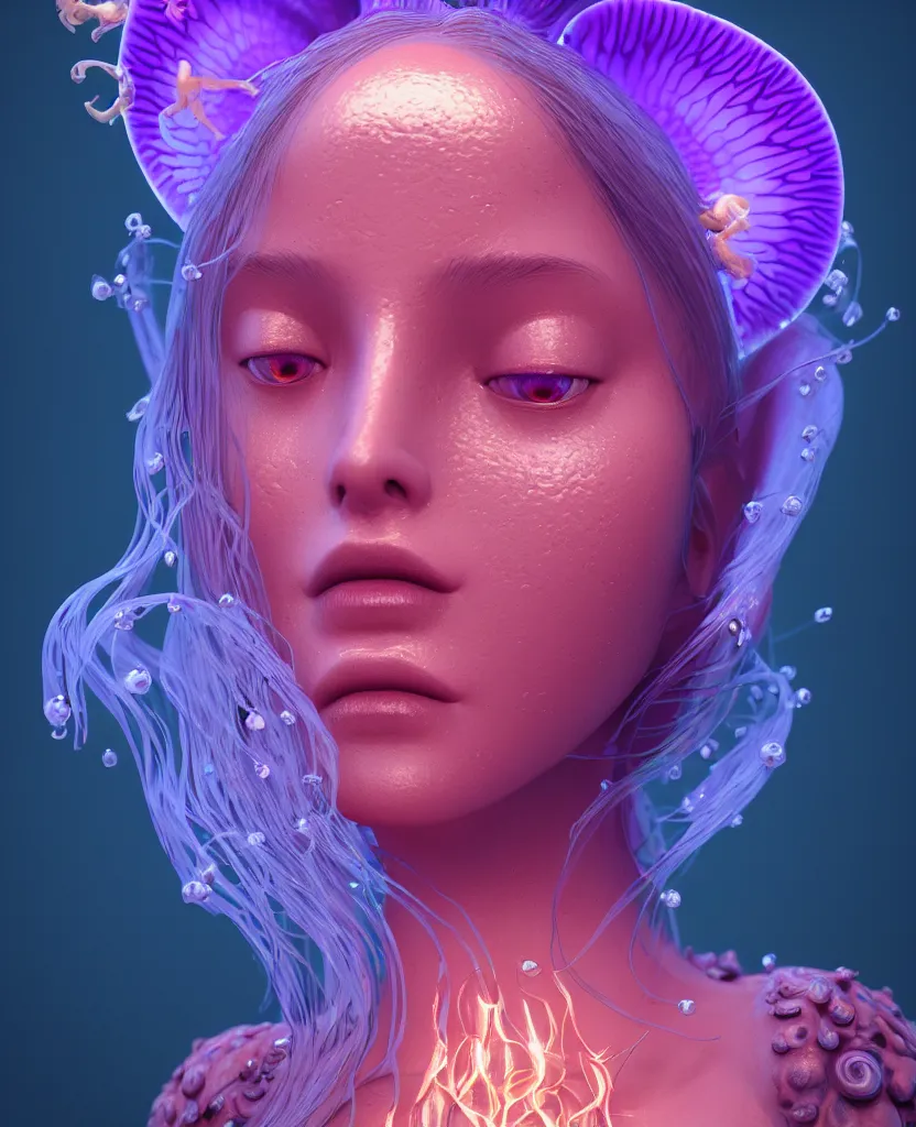 Image similar to goddess close-up portrait. orchid jellyfish phoenix head, nautilus, skull, betta fish, bioluminiscent creatures, intricate artwork by Tooth Wu and wlop and beeple. octane render, trending on artstation, greg rutkowski very coherent symmetrical artwork. cinematic, hyper realism, high detail, octane render, 8k