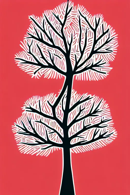 Prompt: doodle scandi winter tree, sticker - art, svg vector, adobe - illustrator