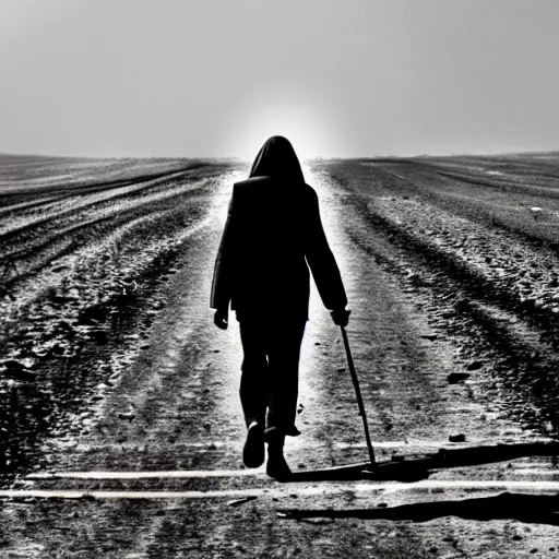 Image similar to walking away from the mess of war