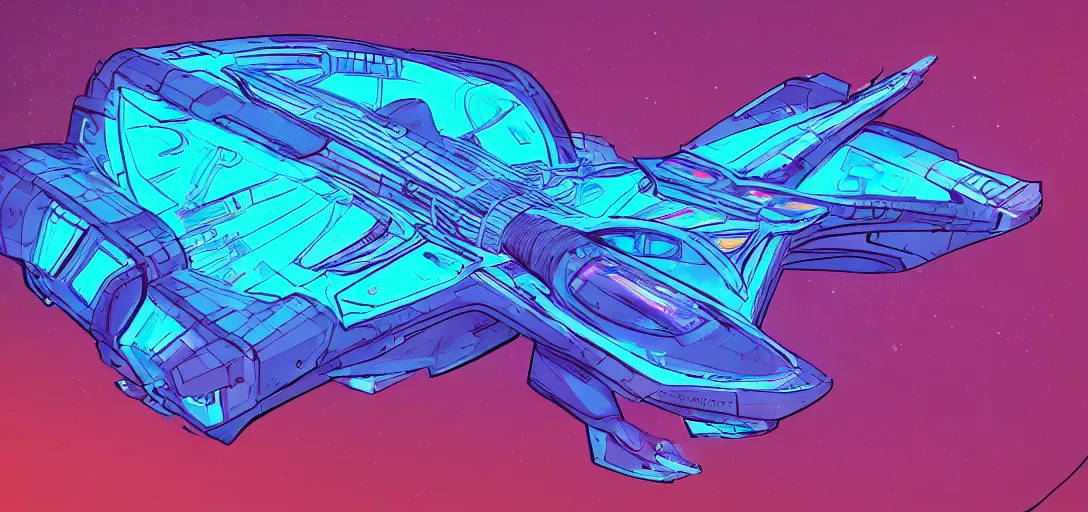 Prompt: Spaceship board, zenithal view, blue neon light, in the graphic style of Patrick Gleason, detailed art, artstation, comic art