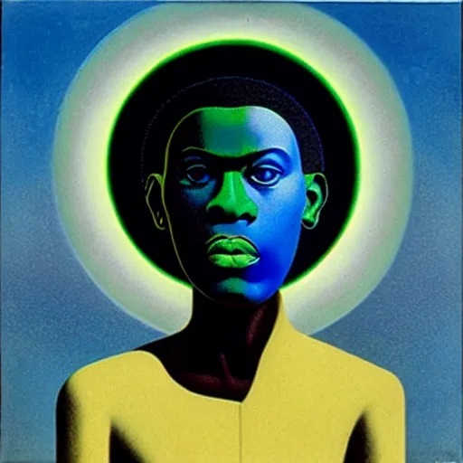 Prompt: afrofuturism hologram by magritte