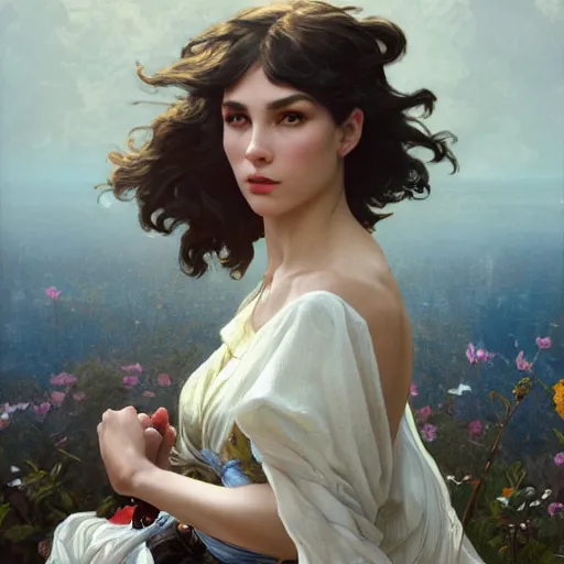 Image similar to natali portman, 8 k, depth of field, 3 d, art by artgerm and greg rutkowski and alphonse mucha and uang guangjian and gil elvgren and sachin ten