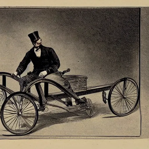 Image similar to a man riding a cycle plane illustration victorian