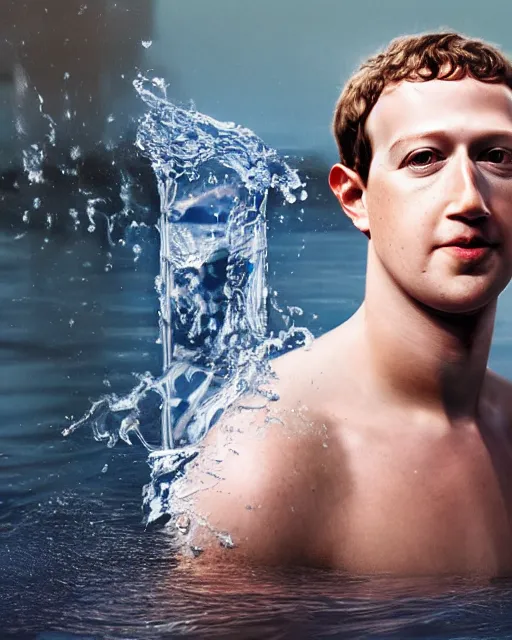 Image similar to mark zuckerberg wearing water as water made of water with the face of mark zuckberg, award winning stunning water photography, extremely detailed, artstation, 8 k, sensual lighting, incredible art, wlop, artgerm