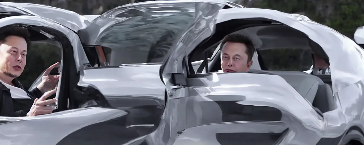 Prompt: elon musk driving the dababy car, hyperrealist, 8 k uhd