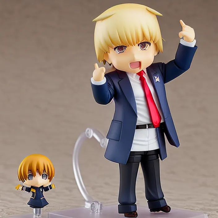 Image similar to An anime Nendoroid figurine of Donald Trump, fantasy, figurine , product photo