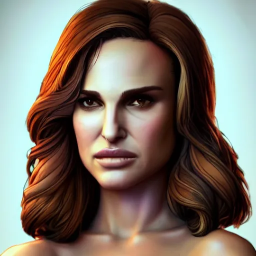 Image similar to natalie portman portrait, borderlands, tales from the borderlands, the wolf among us, comic, cinematic lighting, studio quality, 8 k