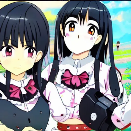 Image similar to a manga glock 1 9 commercial featuring homura from madoka magic girl anime