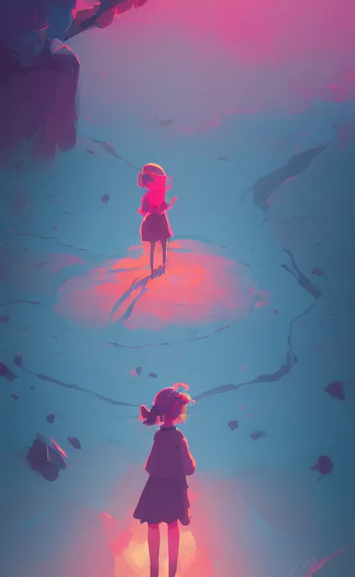 Prompt: a young girl holds hands with a shadow, webtoon art by anton fadeev and ghibli