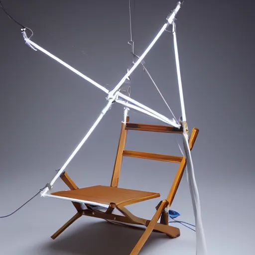 Image similar to futuristic sci - fi professional lighting. hobby diy engineering photo. tensegrity captain's chair