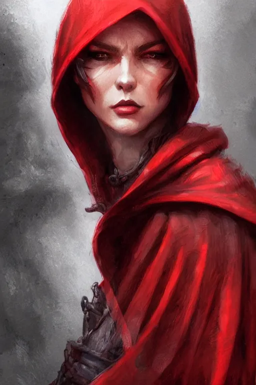 Prompt: thief red riding hood, d & d, fantasy, portrait, highly detailed, digital painting, trending on artstation, concept art, sharp focus, illustration, art by artgerm and greg rutkowski and magali villeneuve