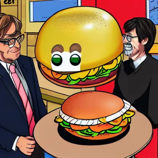 Prompt: jurgen klopp proposing to a giant hamburger, down on one knee, manga, anime