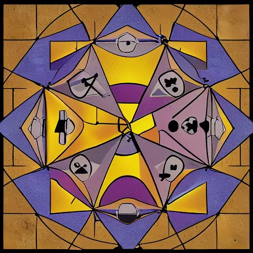 Prompt: a 3 d render of a pentagonal board game board covered in illumaniti illustrations. conspiracy theories, in the style of gravity falls, digital art - w 7 6 8