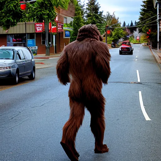 Image similar to bigfoot walking down the street in downtown Bremerton Washington