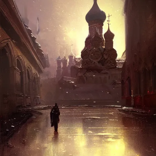 Image similar to Cyberpunk Churches Kremlin Moscow by Greg Rutkowski